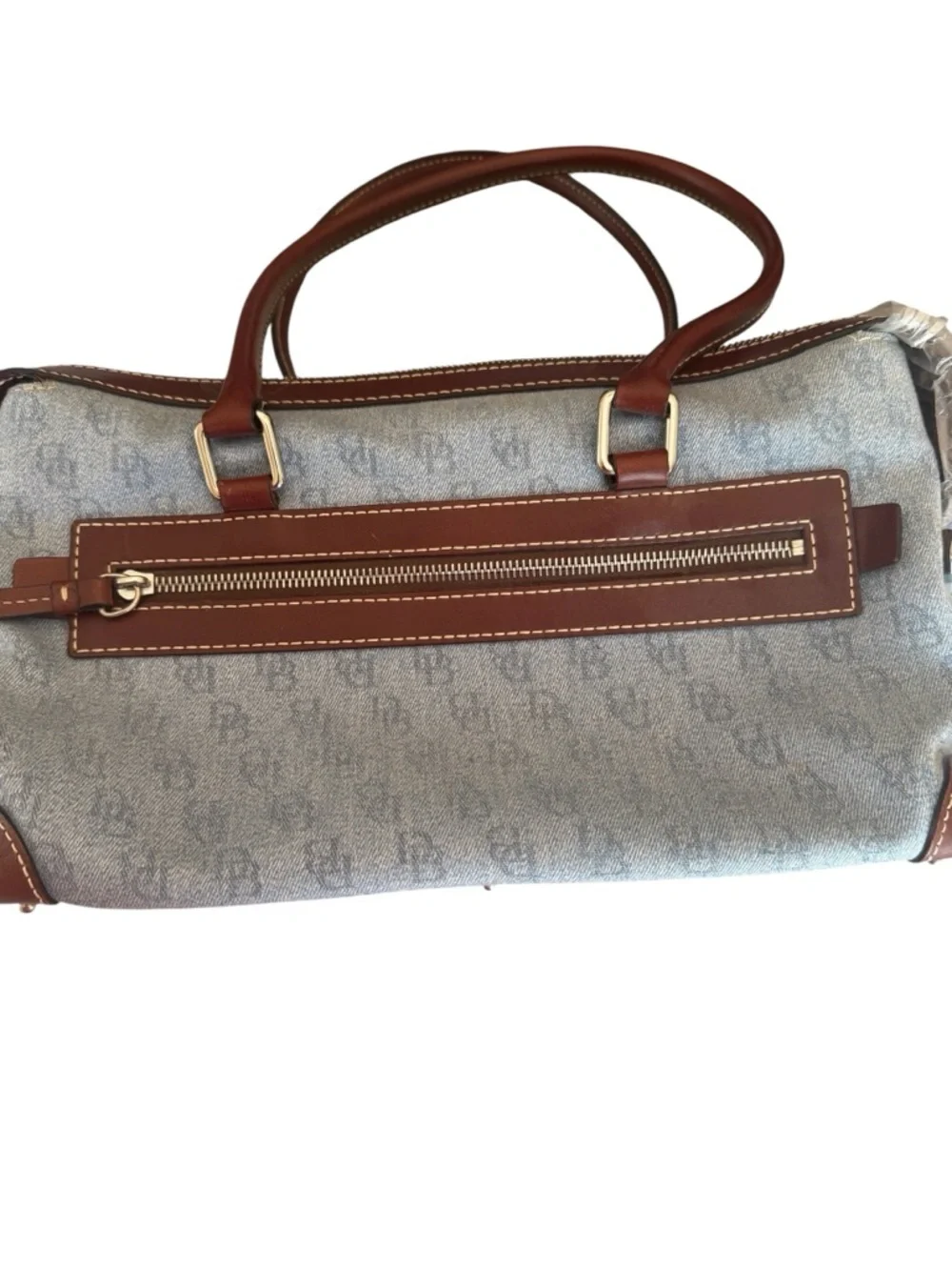 Dooney & Bourke NWT Double Pocket Tote Blue Denim and Brown Leather Bag